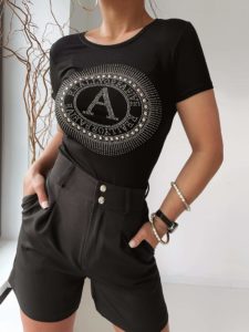 Koszulka T-shirt czarny z cekinami „A”